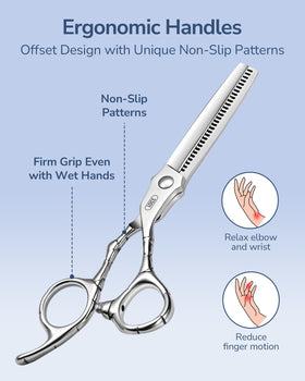 ULG thinning scissors 30 teeth close-up emphasize bulk removal and seamless layers
