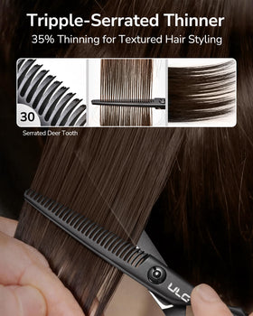 ULG Texturizing Shears nitrogen-cooled steel for lasting sharpness.