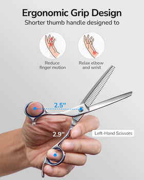 ULG thinning shears with blue sapphire pivot for stylish, accurate texture.