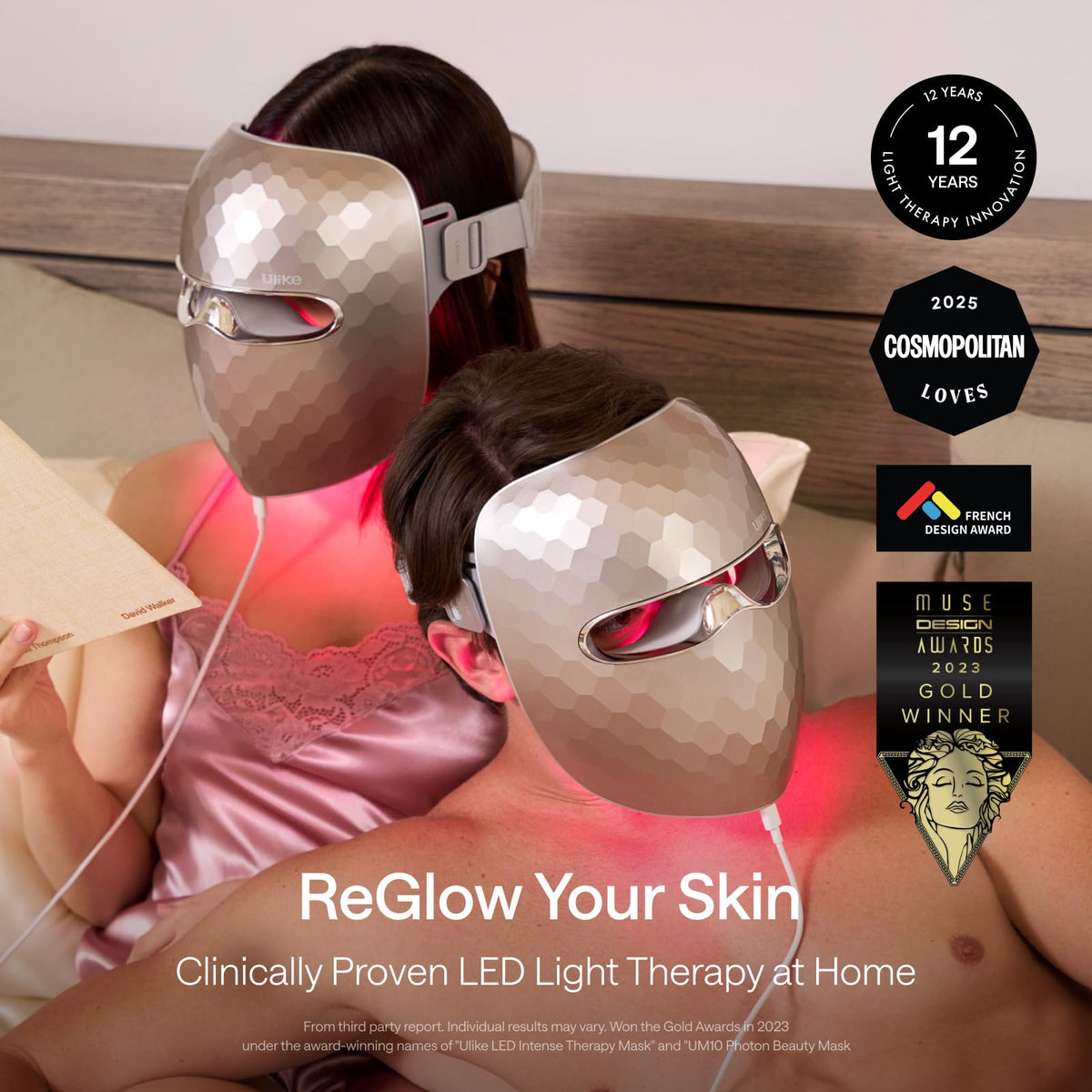 Ulike Reglow face mask side view showing ergonomic fit and comfort