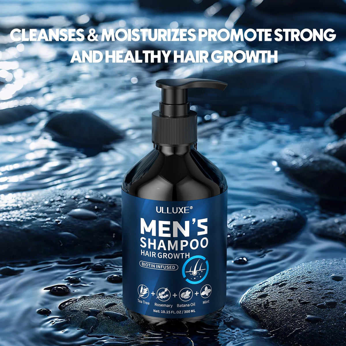 ulluxe scene of a man washing hair, daily-care routine
