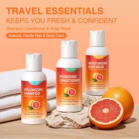 ulluxe travel set displayed on sink, convenient carry-on companion.