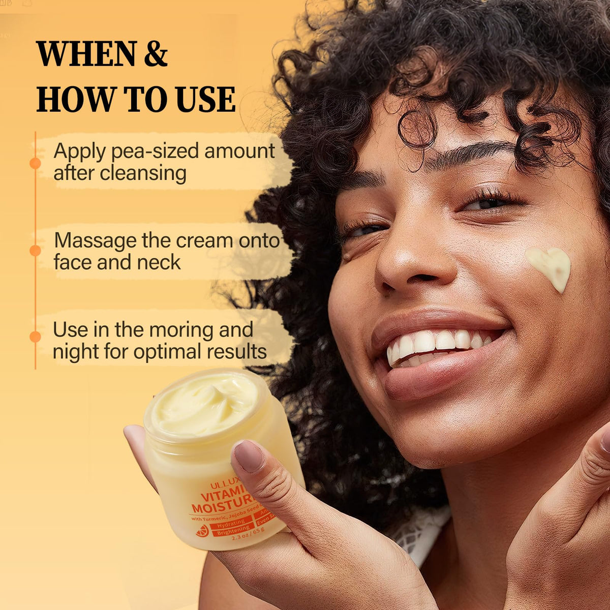 Closeup of ulluxe Vitamin C moisturizer jar concentrates on formula texture