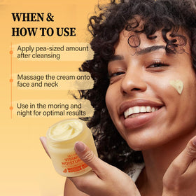Closeup of ulluxe Vitamin C moisturizer jar concentrates on formula texture