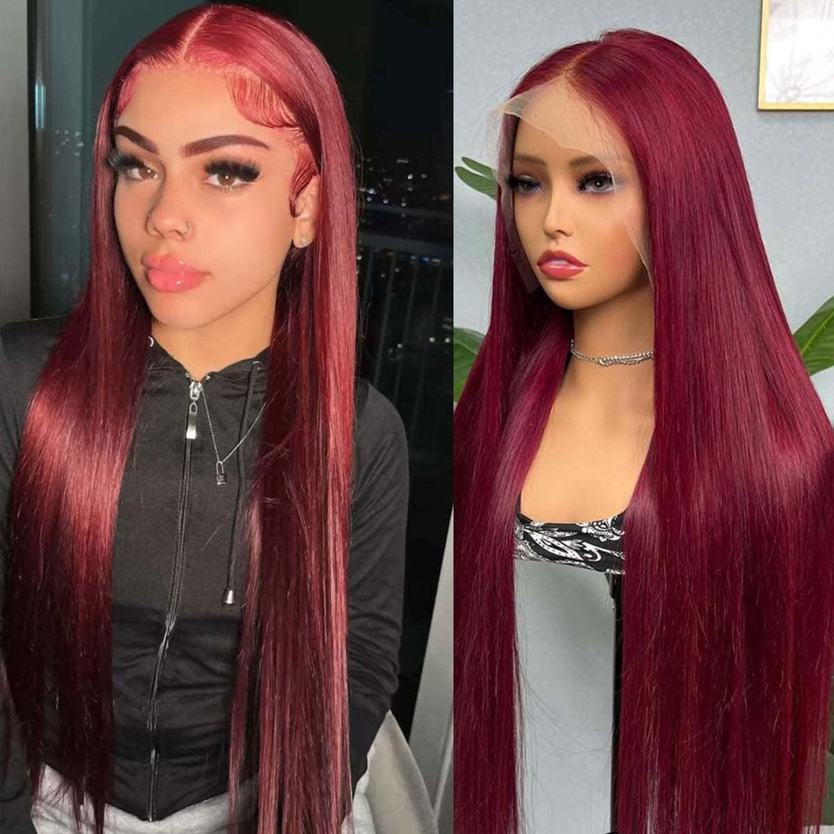 ULRICA burgundy HD 13x4 lace-front detail provides breathable wear and seamless parting