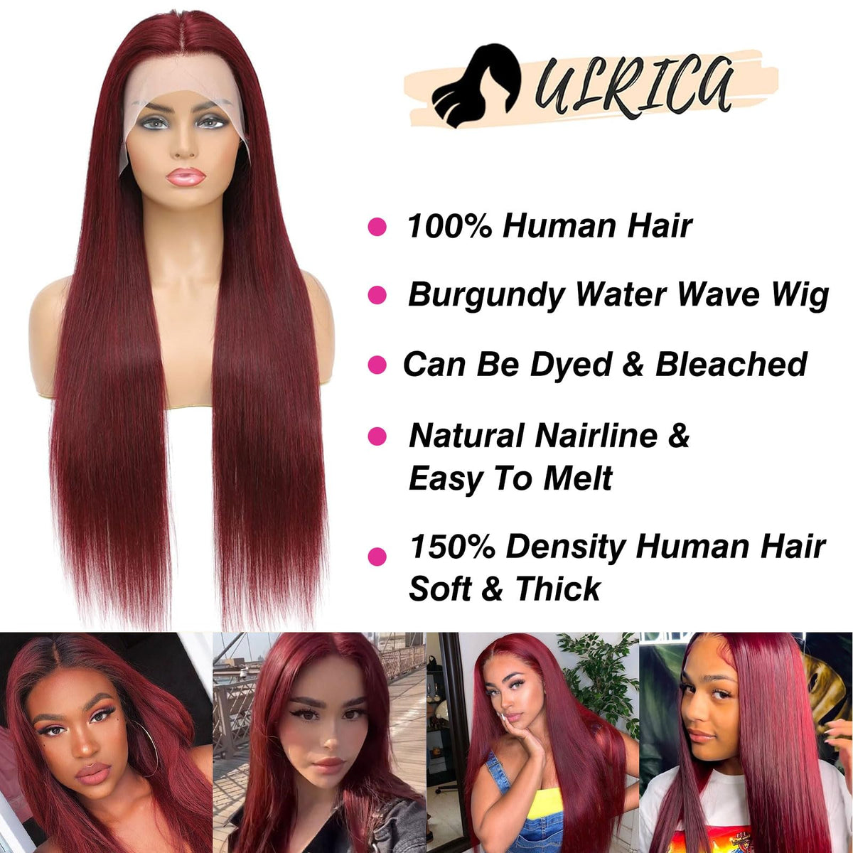 ULRICA straight burgundy wig delivers sleek, low-maintenance daily styling