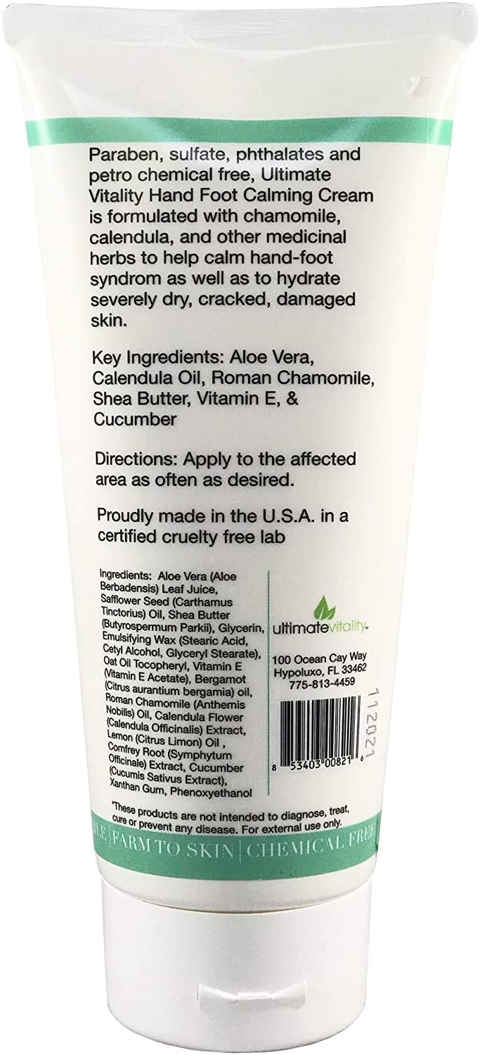 Made in USA UltimateVitality Hand Foot Cream packaging highlights quality.