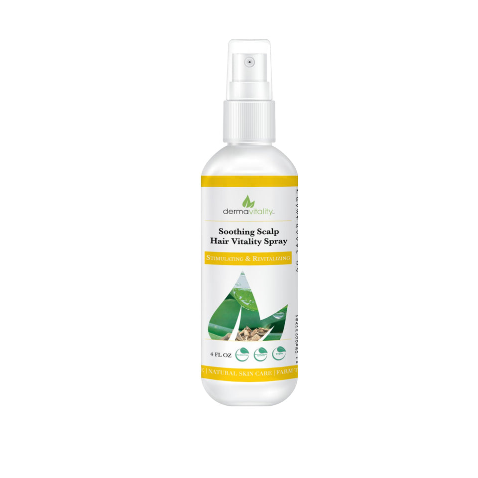 UltimateVitality Soothing Scalp Spray bottle for calm, hydrated scalp and hair care.