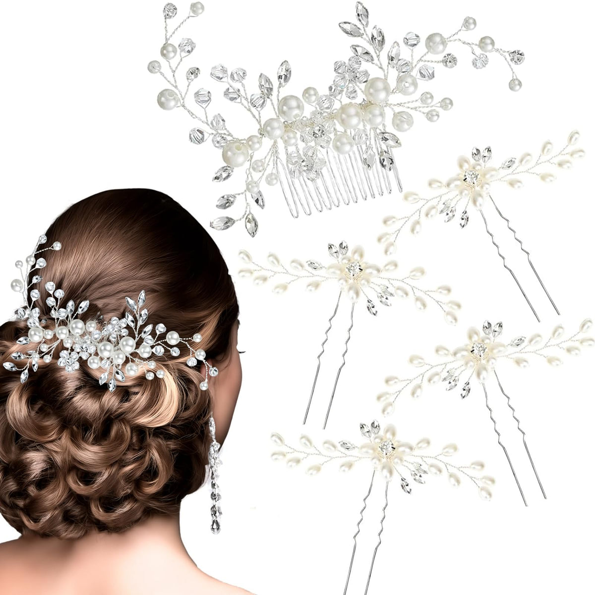 ULTIMUTE gold pearl crystal hair comb adds timeless shine to bridal updos.