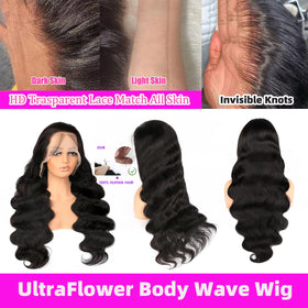 UltraFlower glueless cap with adjustable straps for secure, comfortable wear.