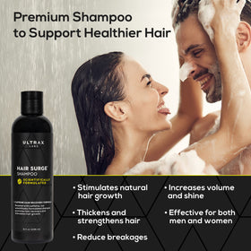 Scalp massage scene with Ultrax Labs Hair Surge suggesting a refreshing tingling sensation.