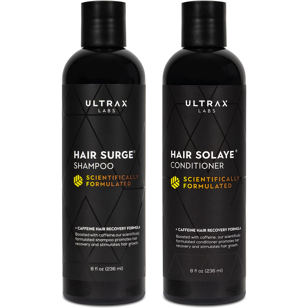 Ultrax Labs Hair Surge Shampoo bottle on counter, ready for daily scalp refresh.