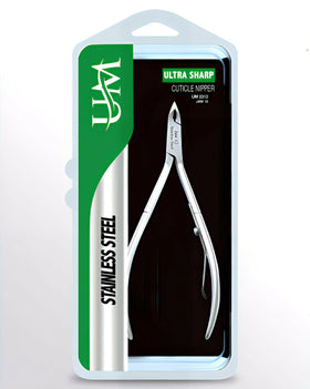 UM Supplies Cuticle Trimmer blade closeup highlights sharp stainless steel blades for precise trims.