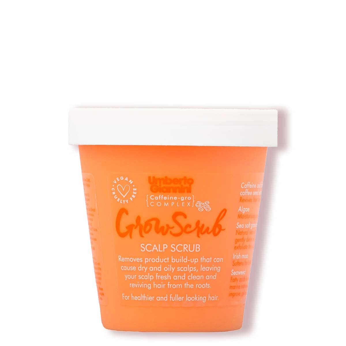 Umberto Giannini Grow Scrub bottle; scalp exfoliation for a refreshed base.