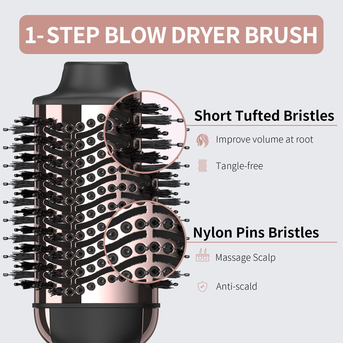 Umeely nylon pin bristles prevent tangles during styling.