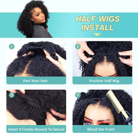 UMEGIRL 22 inch Burmese half wig glueless cap demonstrates quick, tool-free fit.