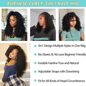 UMEGIRL 22 inch Burmese curly half wig spiral ends closeup highlights defined texture.
