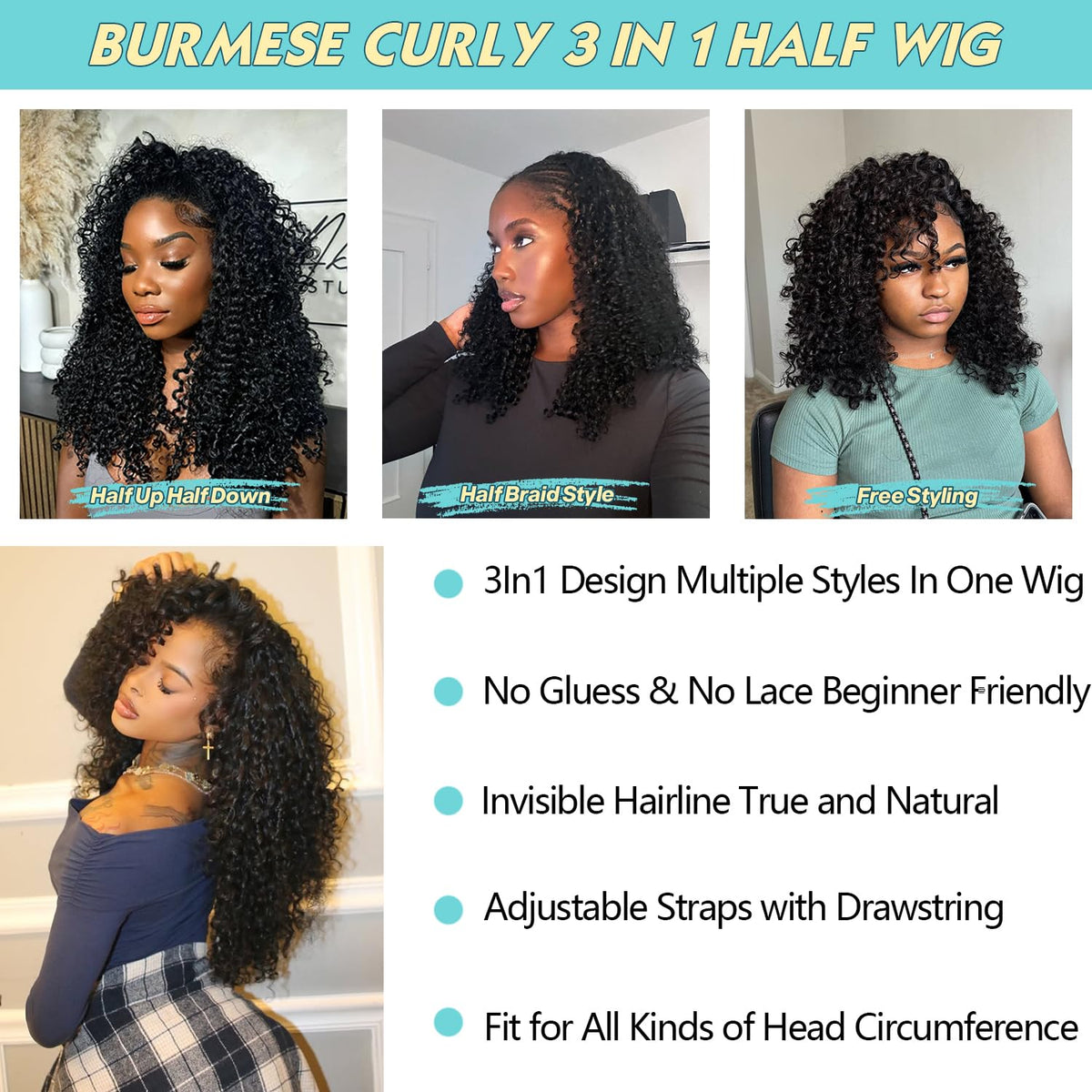 UMEGIRL 3-in-1 seamless flip-over close-up shows easy glueless wear