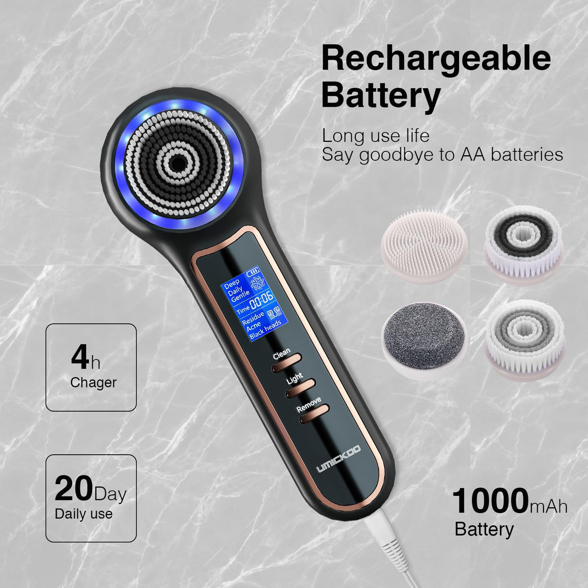 Umickoo detachable heads for easy cleaning and storage