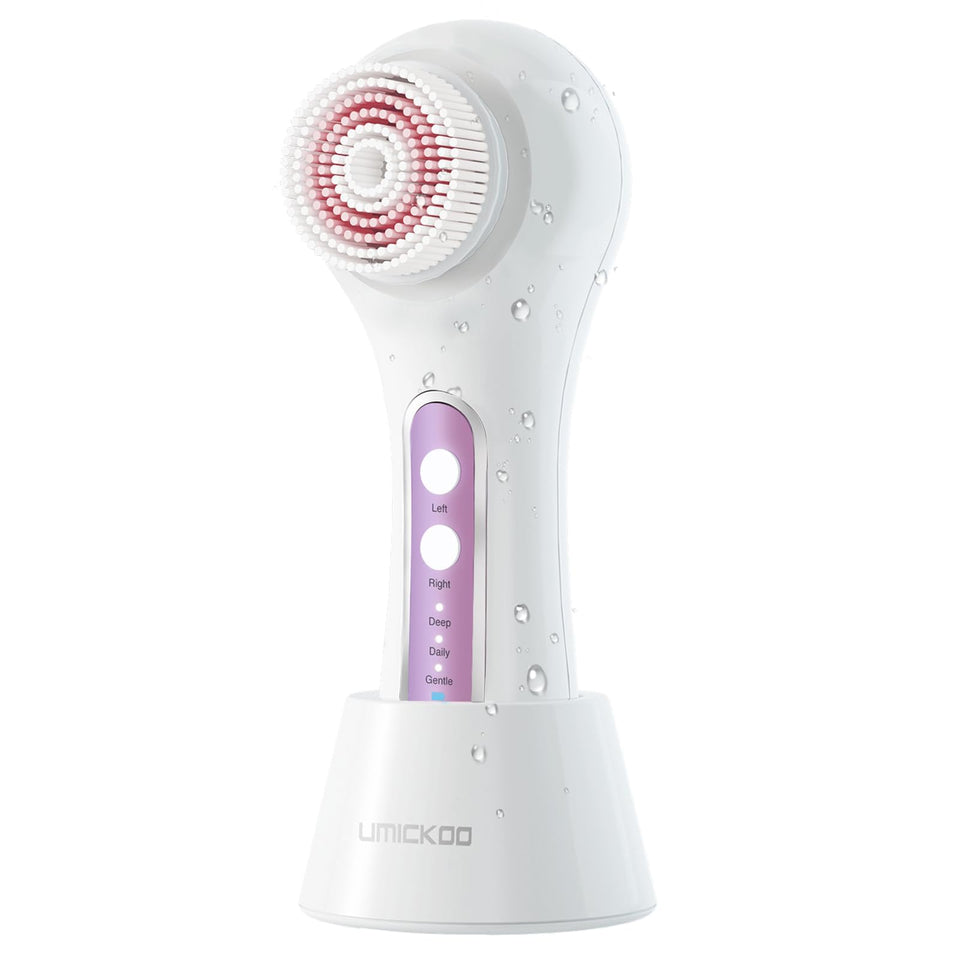 Umickoo electric cleansing brush left-rotation for deep nose and chin cleansing.