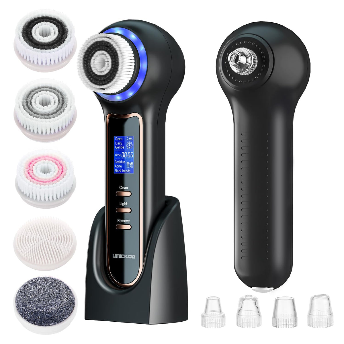 Umickoo electric facial cleansing brush with LCD screen for safer daily cleansing