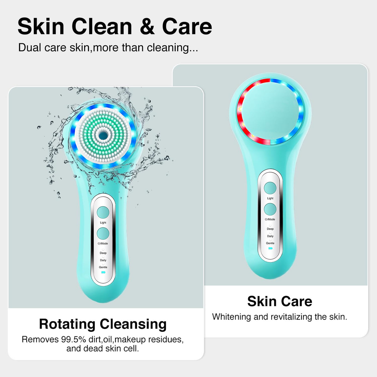 Umickoo brush demonstrating two-way rotation for zone-specific cleansing