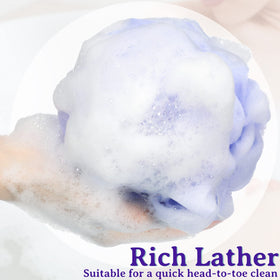 Umigy durable PE loofah scrubber provides a soft rinse and effective cleansing.