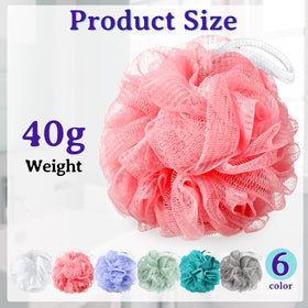 Umigy shower loofah with a hanging lanyard for easy drying after use.