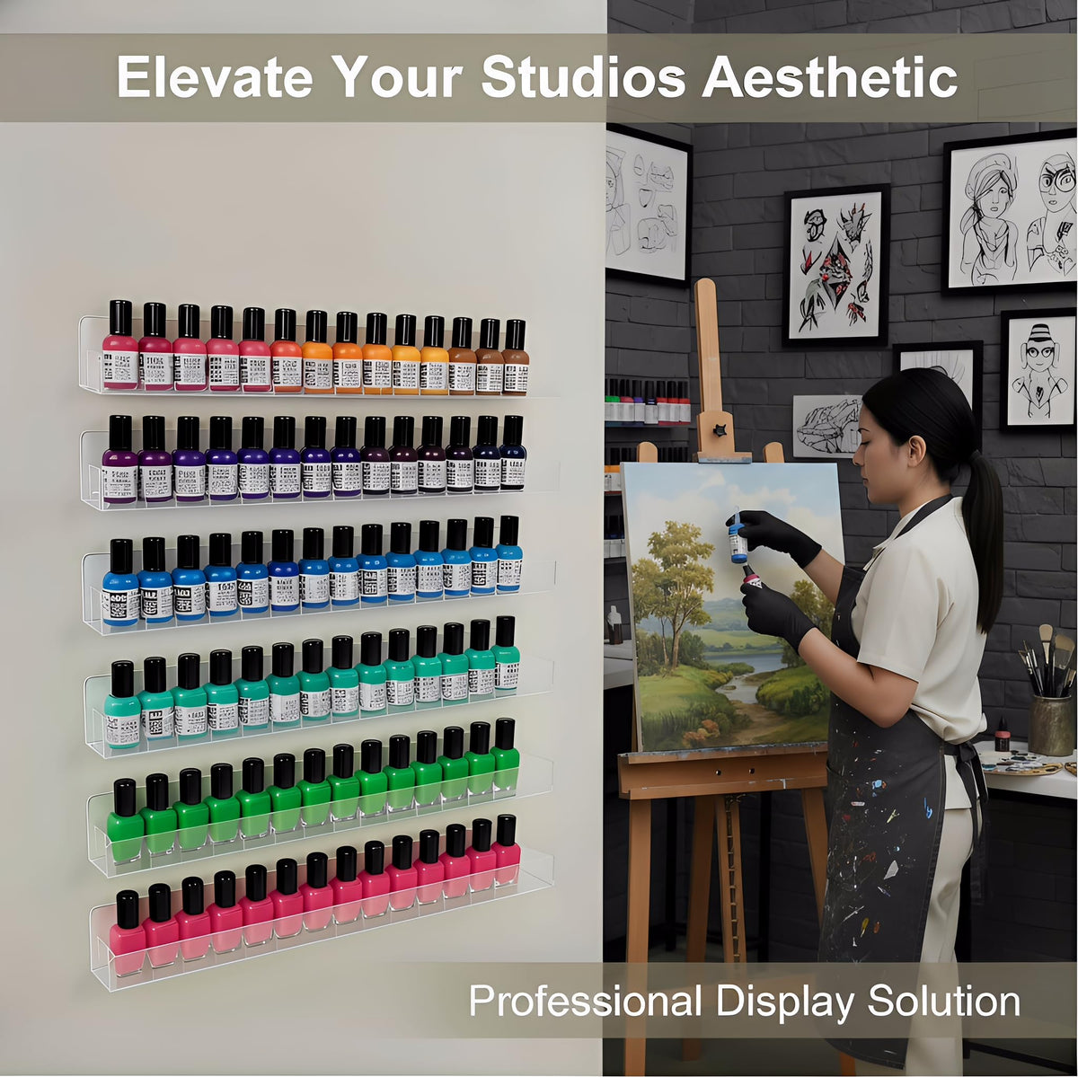 Umirokin salon-and-home display keeps products organized and professional.