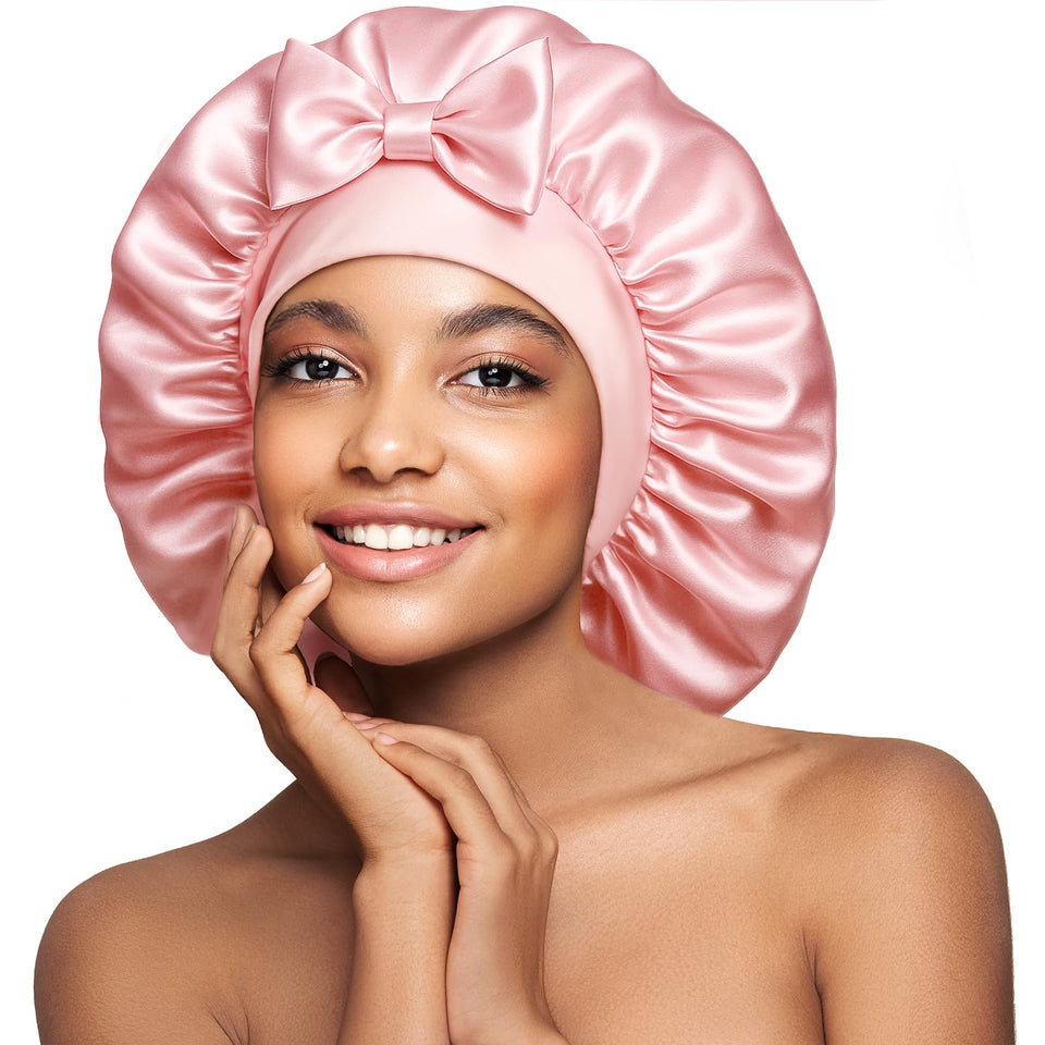 Umisleep double-sided silk bonnet, inside and out, for gentle hair protection overnight.