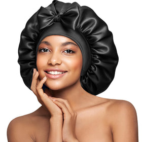 Umisleep double-sided silk bonnet front view highlights 22 momme Mulberry silk softness for hair