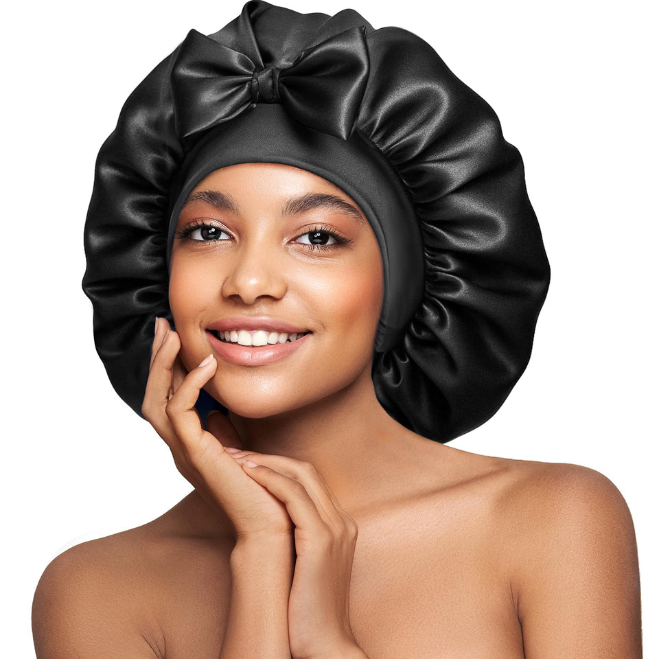 Umisleep double-sided silk bonnet front view highlights 22 momme Mulberry silk softness for hair
