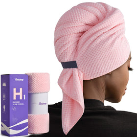 Umisleep extra-large microfiber hair towel pink for fast, gentle drying of long hair.