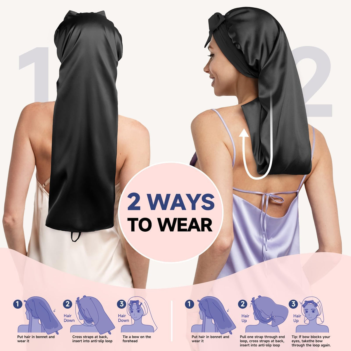 Umisleep silk bonnet helps reduce frizz and tangles overnight.