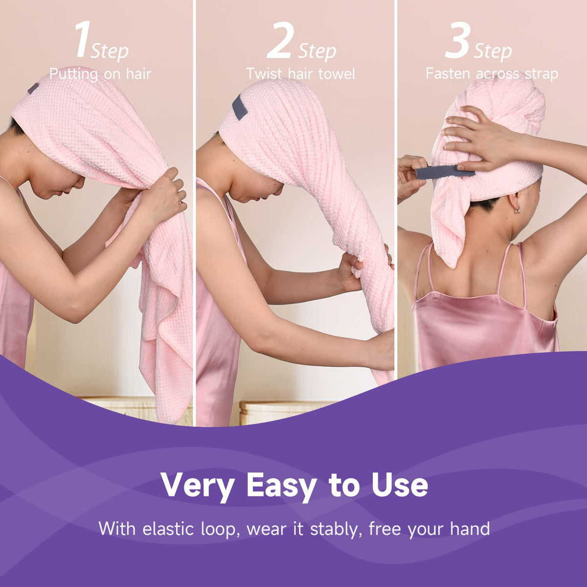 Umisleep anti-frizz hair towel wrap helps manage curly hair with soft microfiber.