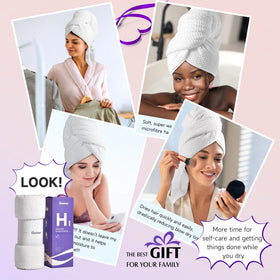 UmiSleep towel wrapped around head with elastic band for secure fit.