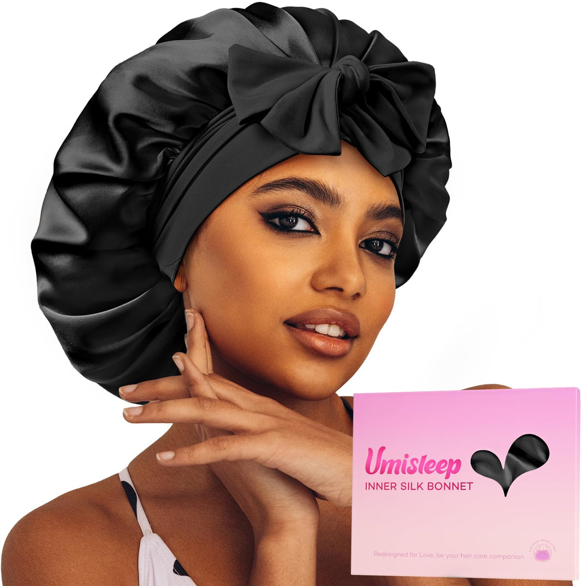 Umisleep inner-layer silk bonnet with 22 momme lining for gentle hair protection