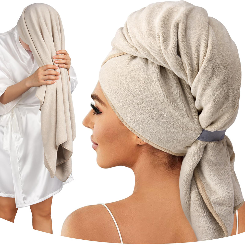 Umisleep camel microfiber towel wrap on head for quick drying