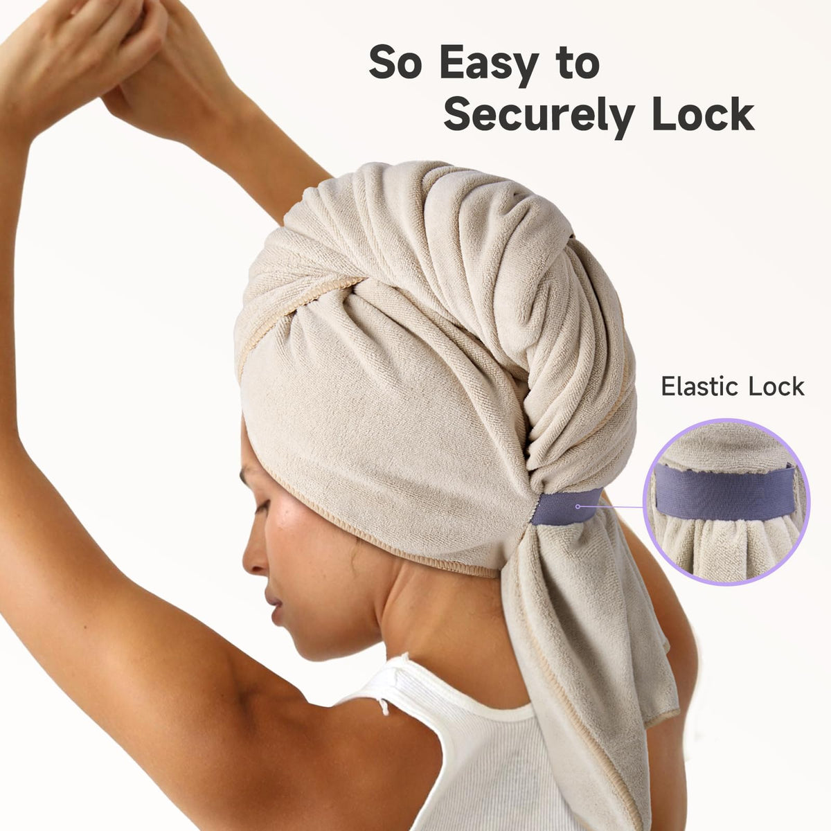 Umisleep towel in velvety-soft fabric offers gentle frizz control