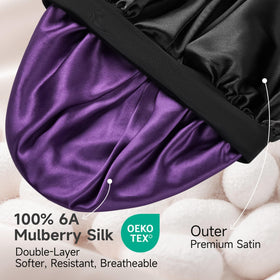 Umisleep large silk bonnet with adjustable elastic band keeps hair in place.