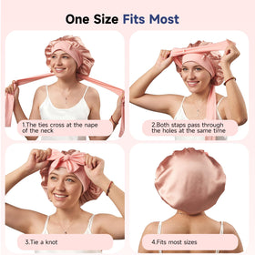 Umisleep silk bonnet's elastic tie-band fits various head sizes securely.