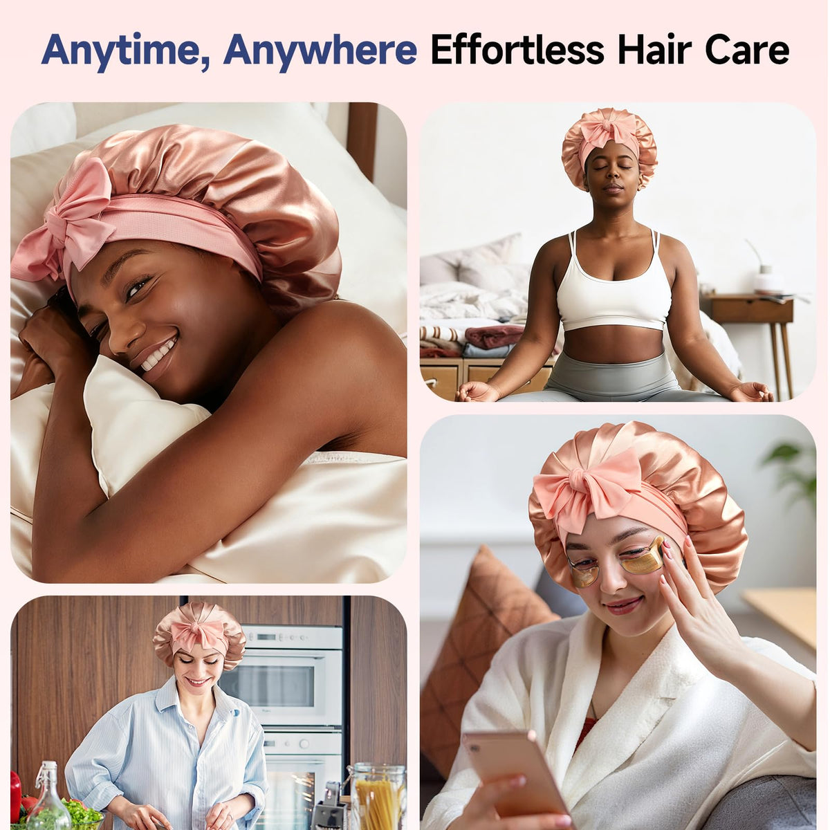 Umisleep silk bonnet forehead-loops keep the tie secure and away from your face.