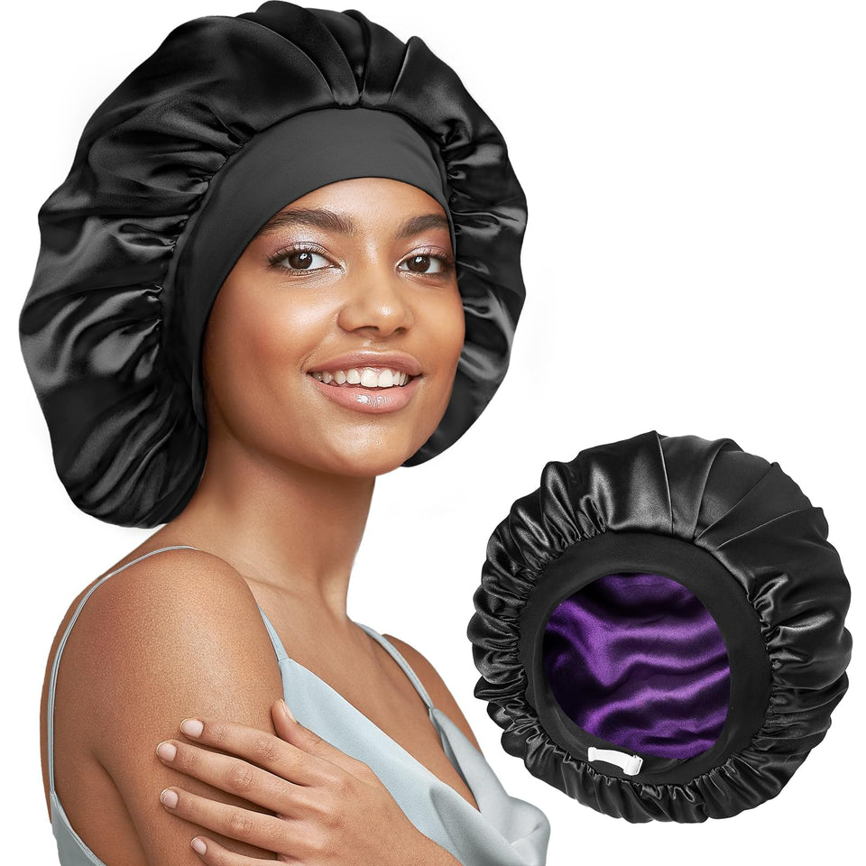 Umisleep silk bonnet inner layer in 22 Momme mulberry silk protects hair overnight.
