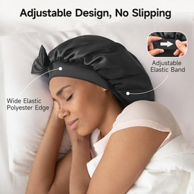 Large Umisleep silk bonnet size accommodates long hair and curls for mornings