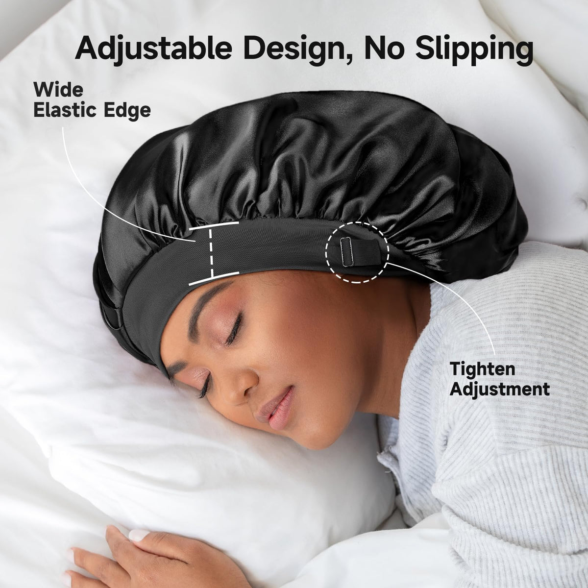 Umisleep large-size bonnet demonstrates ample diameter ideal for long hair.