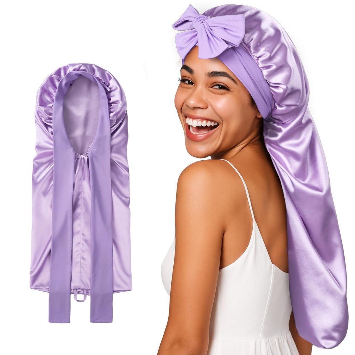 Umisleep silk bonnet for long hair protects curls overnight