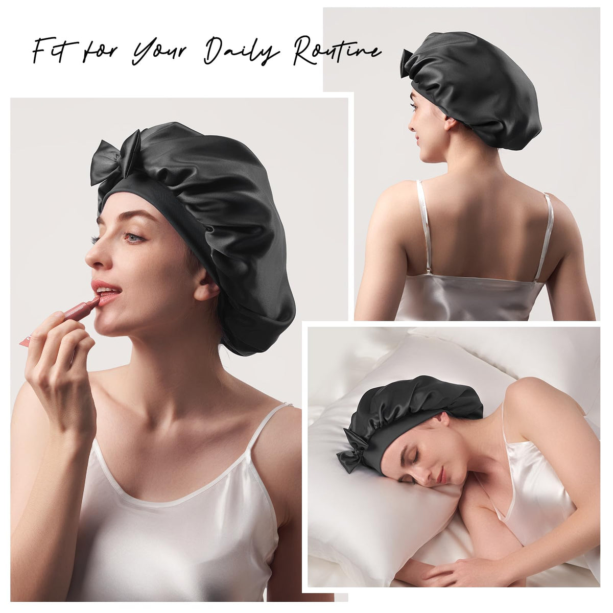 Umisleep bonnet worn overnight keeping hair in place without disruption