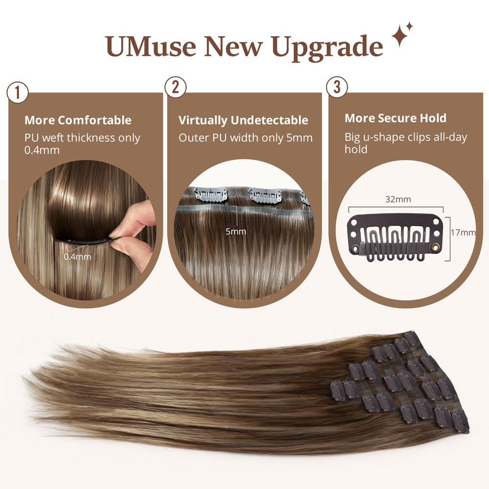 Umuse 100% Remy hair provides silky shine and tangle-free wear.