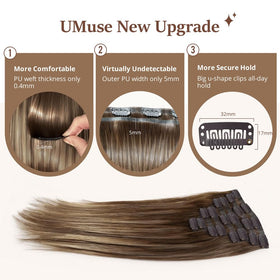 Umuse 100% Remy hair provides silky shine and tangle-free wear.