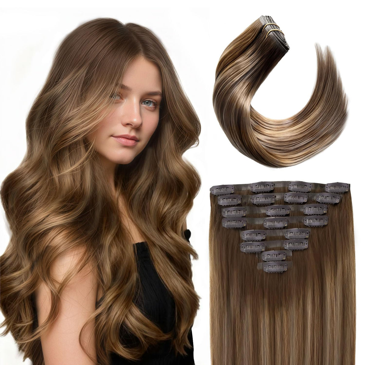 Umuse seamless clip-in hair extension PU weft adds natural volume.